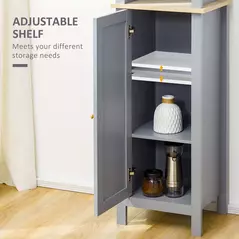 kleankin Bathroom Floor Storage Cabinet with 3 Tier Shelf and Cupboard with Door, Free Standing Linen Tower, Tall Slim Side Organizer Shelves, Grey - 5