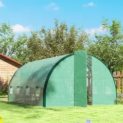 Outsunny 4 x 3 m Polytunnel Greenhouse with Windows and Doors and Galvanised Steel Frame - Green - 9