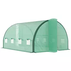 Outsunny 4 x 3 m Polytunnel Greenhouse with Windows and Doors and Galvanised Steel Frame - Green - 1