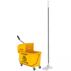 HOMCOM Mop Bucket with Wringer Set on Wheels for Floor Cleaning, 20 Litre Side Press Wringer with Handle and Mop, Yellow - 1