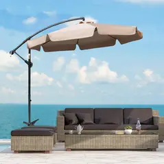 Outsunny 2.7m Cantilever Parasol Banana Sun Umbrella with Crank Handle and Cross Base for Outdoor Hanging Sun Shade Light Brown - 2