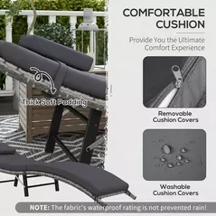 Outsunny Rattan Folding Sun Lounger Outdoor Chair with Cushion and Pillow Grey - 5