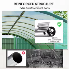 Outsunny 4 x 3 m Polytunnel Greenhouse with Windows and Doors and Galvanised Steel Frame - Green - 5