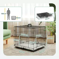 PawHut Foldable Dog Crate with Two Doors with Tray, Soft Cushion, for Extra Small Dogs, 60 x 40 x 50, Black - 3