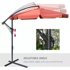 Outsunny 2.7m Garden Banana Parasol Cantilever Umbrella with Crank Handle and Cross Base for Outdoor, Hanging Sun Shade, Wine Red - 5