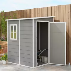 Outsunny 4'x5' Garden Storage Shed, Lean to Shed, Lockable Garden Shed with Window, Vent and Plastic Roof, Grey - 2