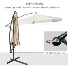 Outsunny 2.7m Cantilever Parasol Banana Sun Umbrella with Crank Handle and Cross Base for Outdoor Hanging Sun Shade Light Brown - 4