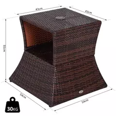 Outsunny Rattan Outdoor Coffee Table, Wicker Garden Patio Bistro Side Table with Umbrella Hole and Storage Space for Balcony, Porch, Brown - 3