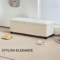 HOMCOM Storage Ottoman Bench, Corduroy Footstool with Removable Lid and Legs, 112cm Storage Chest Box for Living Room, Bedroom, Hallway, Beige - 4