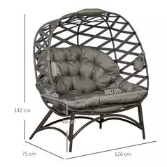 Outsunny 2 Seater Egg Chair Outdoor, Folding Weave Garden Furniture Chair with Cushion, Cup Pockets - Sand Brown - 3
