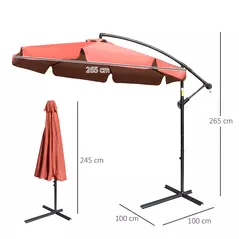 Outsunny 2.7m Garden Banana Parasol Cantilever Umbrella with Crank Handle and Cross Base for Outdoor, Hanging Sun Shade, Wine Red - 3