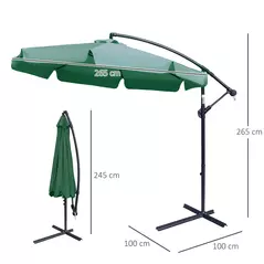 Outsunny 2.7m Garden Parasol Cantilever Umbrella with Crank Handle and Cross Base for Outdoor, Hanging Sun Shade, Green - 3
