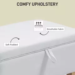 HOMCOM 30L Linen Storage Ottoman Padded Footstool with Rubberwood Legs for Storage Box, Bed End, Shoe Bench, Seating, Cream White - 5