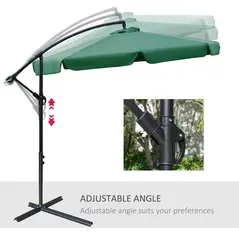 Outsunny 2.7m Garden Parasol Cantilever Umbrella with Crank Handle and Cross Base for Outdoor, Hanging Sun Shade, Green - 5