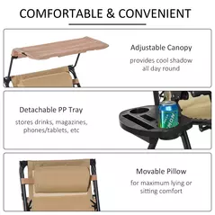 Outsunny Garden Rocking Chair Folding Recliner Outdoor Adjustable Sun Lounger Rocker Zero-Gravity Seat with Headrest Side Holder Patio Deck - Beige - 5