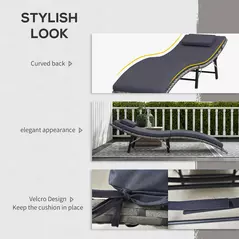 Outsunny Rattan Folding Sun Lounger Outdoor Chair with Cushion and Pillow Grey - 6