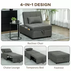 HOMCOM Four-In-One Single Sleeper Chair - Dark Grey - 5