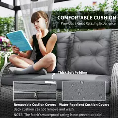 Outsunny Garden PE Rattan Dining Sofa Set, Outdoor 4 Seater Wicker Furniture, High Back Chairs with Cushions, Tempered Glass Coffee Table for Patio, Light Grey - 5