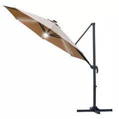 Outsunny 3(m) LED Cantilever Parasol Outdoor Sun Umbrella w/ Base Solar Lights Brown - 1