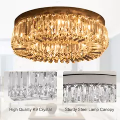 HOMCOM Crystal Ceiling Light Modern Chandeliers Stainless Steel Pendant Lights with Crystal Decorations for Living Room Bedroom Dining Room Hall Silver - 5