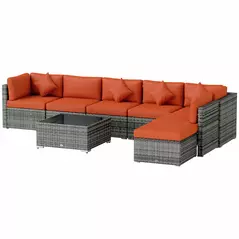 Outsunny Eight-Piece Rattan Sofa Set - Orange/Grey - 1