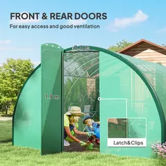 Outsunny 4 x 3 m Polytunnel Greenhouse with Windows and Doors and Galvanised Steel Frame - Green - 6