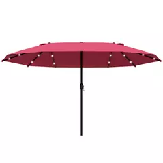 Outsunny 4.4m Double-Sided Sun Umbrella Patio Parasol LED Solar Lights Red - 1