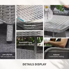Outsunny Garden PE Rattan Dining Sofa Set, Outdoor 4 Seater Wicker Furniture, High Back Chairs with Cushions, Tempered Glass Coffee Table for Patio, Light Grey - 6