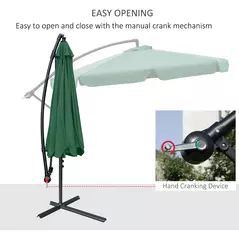 Outsunny 2.7m Garden Parasol Cantilever Umbrella with Crank Handle and Cross Base for Outdoor, Hanging Sun Shade, Green - 4
