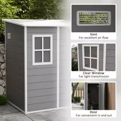 Outsunny 4'x5' Garden Storage Shed, Lean to Shed, Lockable Garden Shed with Window, Vent and Plastic Roof, Grey - 5