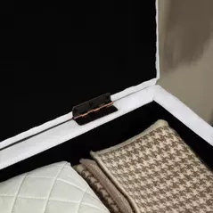 HOMCOM 30L Linen Storage Ottoman Padded Footstool with Rubberwood Legs for Storage Box, Bed End, Shoe Bench, Seating, Cream White - 8