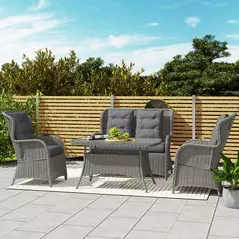 Outsunny Garden PE Rattan Dining Sofa Set, Outdoor 4 Seater Wicker Furniture, High Back Chairs with Cushions, Tempered Glass Coffee Table for Patio, Light Grey - 7