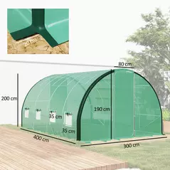 Outsunny 4 x 3 m Polytunnel Greenhouse with Windows and Doors and Galvanised Steel Frame - Green - 3