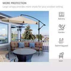 Outsunny 2.7m Cantilever Parasol Banana Sun Umbrella with Crank Handle and Cross Base for Outdoor Hanging Sun Shade Light Brown - 7