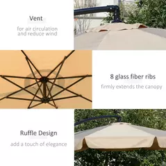 Outsunny 2.7m Cantilever Parasol Banana Sun Umbrella with Crank Handle and Cross Base for Outdoor Hanging Sun Shade Light Brown - 6