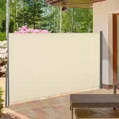 Outsunny Retractable Sun Side Awning Screen Fence Patio Garden Wall Balcony Screening Panel Outdoor Blind Privacy Divider (3x1.6M, Cream White) - 2
