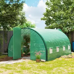 Outsunny 4 x 3 m Polytunnel Greenhouse with Windows and Doors and Galvanised Steel Frame - Green - 2