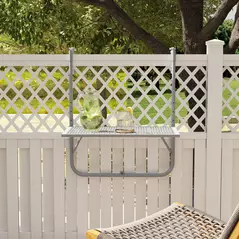 Outsunny Balcony Hanging Table, Metal Wall Mount Desk, Adjustable Folding Balcony Deck Table for Patio and Garden, Grey - 8