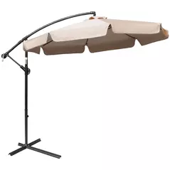 Outsunny 2.7m Cantilever Parasol Banana Sun Umbrella with Crank Handle and Cross Base for Outdoor Hanging Sun Shade Light Brown - 1