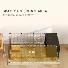 PawHut DIY Small Animal Cage with Elevated Huts, C&C Cage for Guinea Pigs, Hedgehogs, Rabbits, 31 Panels, Black - 6