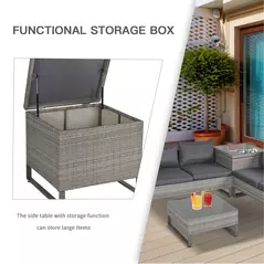 Outsunny 4 Pieces Rattan Garden Furniture Set, 4 Seater Garden Sofa Set with Storage Box, Loveseats and Glass Top Table, Wicker Outdoor Conservatory Furniture with Cushions for Outdoor, Patio, Grey - 6