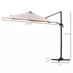 Outsunny 3(m) LED Cantilever Parasol Outdoor Sun Umbrella w/ Base Solar Lights Brown - 3