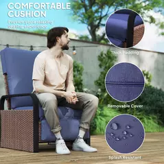 Outsunny 140° Reclining Rattan Armchair - Brown/Blue - 6