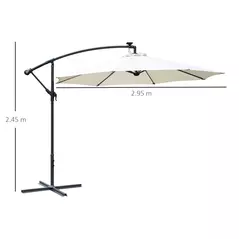 Outsunny Umbrella Parasol W/Solar Powered LED strips, Φ2.95x2.45H m-Cream - 3