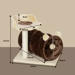 PawHut 47cm Small Cat Tree w/ Scratching Post, Bed, Cat Tunnel, Toy Ball, Dark Brown - 3