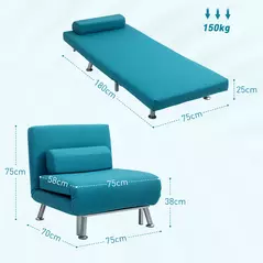 HOMCOM Single Linen-Feel Sleeper Chair - Dark Blue - 3