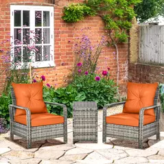 Outsunny 3 Pieces Rattan Bistro Set, Wicker Garden Furniture Set with Storage Coffee Table and Chairs, Thickened Cushions for Outdoor, Patio, Balcony, Orange - 2