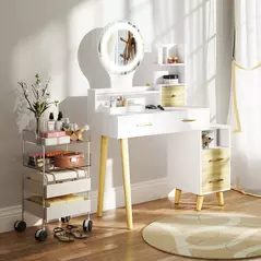 HOMCOM Elegant Dressing Table, with Storage - White - 7