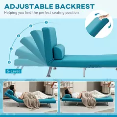 HOMCOM Single Linen-Feel Sleeper Chair - Dark Blue - 5