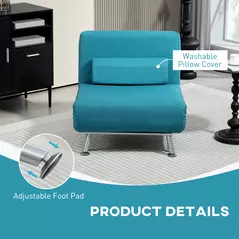 HOMCOM Single Linen-Feel Sleeper Chair - Dark Blue - 7